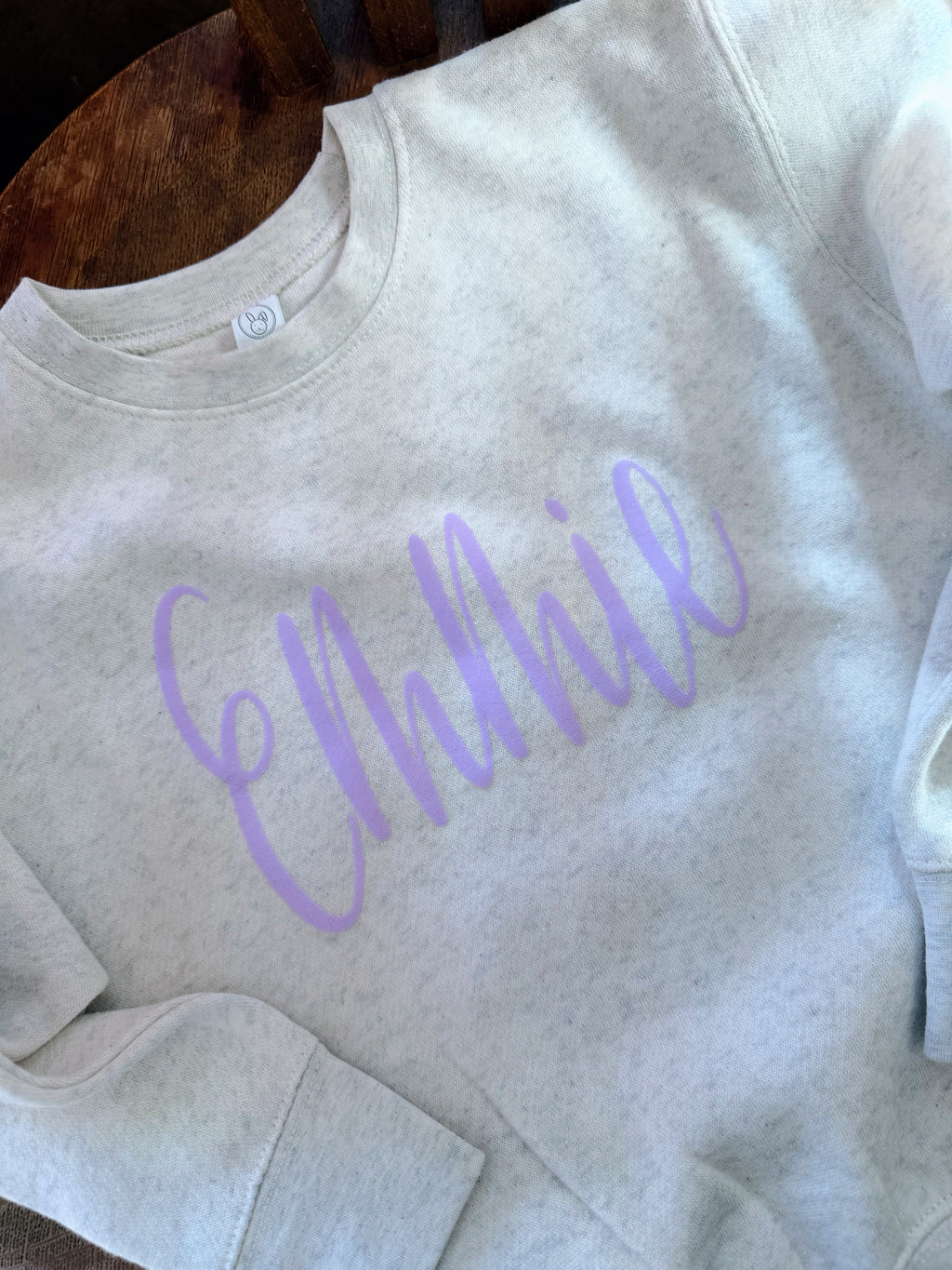 Personalized Name Sweatshirt / lavender on heather natural