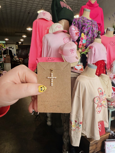 Large Pearly Cross Charm