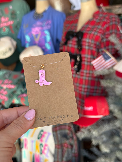 Pink Enamel Cowgirl Boot Charm with Spur