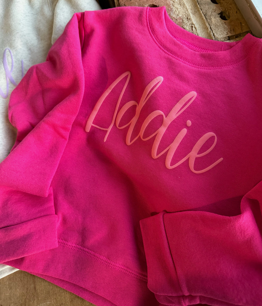 Custom Name Sweatshirt / Pink on Raspberry