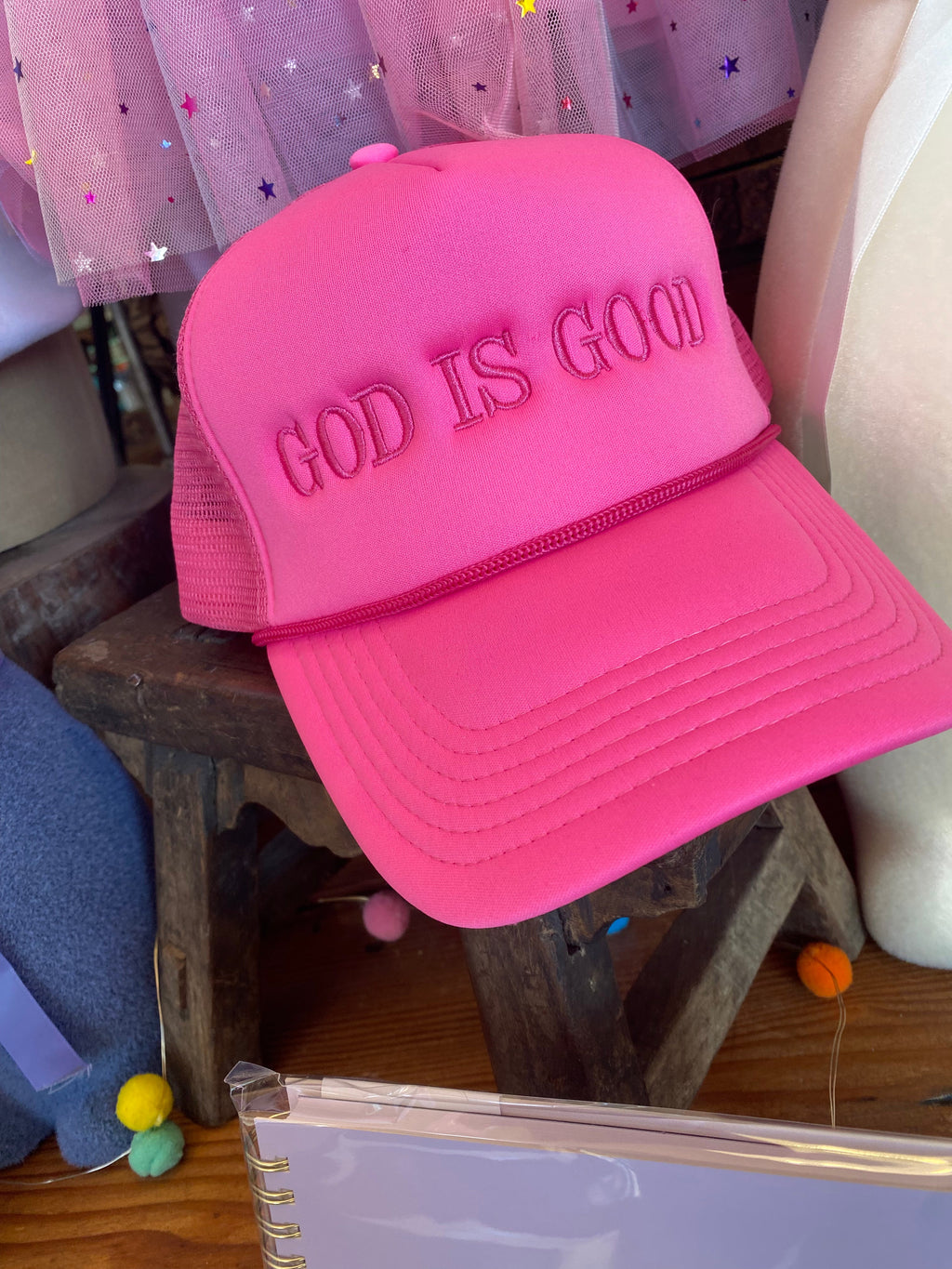 The God is Good Trucker Hat/ Hot Pink